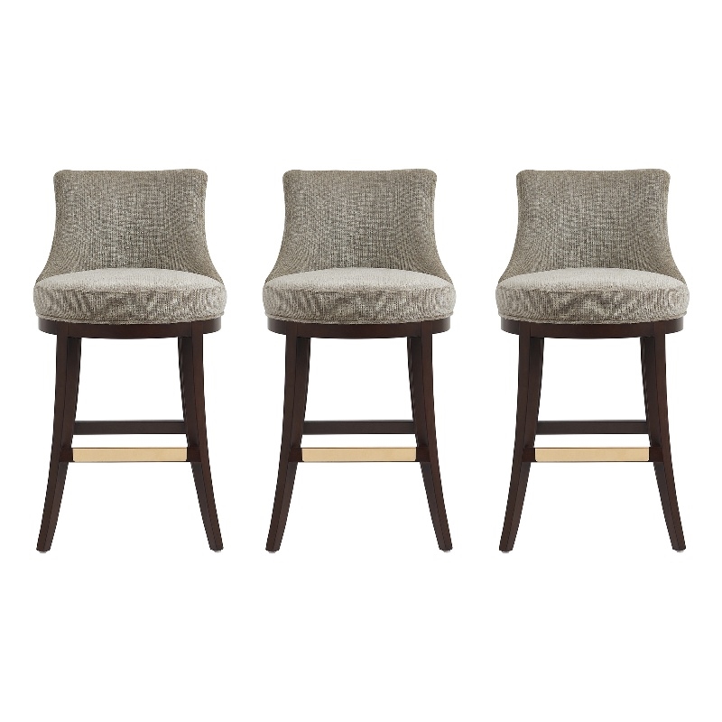 Lucia Modern Wood Upholstered Chenille Barstool in Taupe - Set of 3
