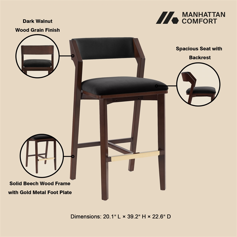 Patricia Modern Wood Upholstered Barstool in Black - Set of 3