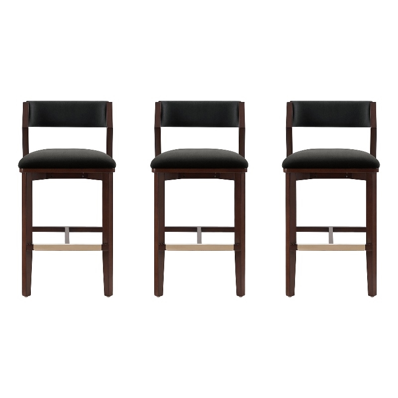 Patricia Modern Wood Upholstered Barstool in Black - Set of 3