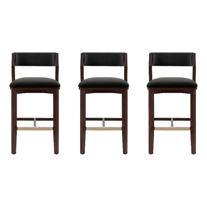 Patricia Modern Wood Upholstered Barstool in Black - Set of 3