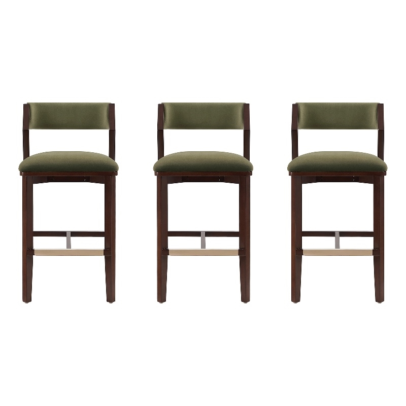 Patricia Modern Wood Upholstered Barstool in Turtle Green - Set of 3