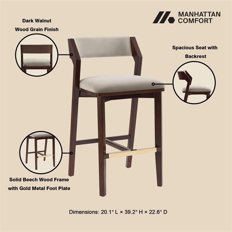 Patricia Modern Wood Upholstered Barstool in Linen - Set of 3