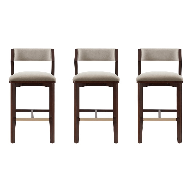 Patricia Modern Wood Upholstered Barstool in Linen - Set of 3