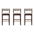 Patricia Modern Wood Upholstered Barstool in Linen - Set of 3