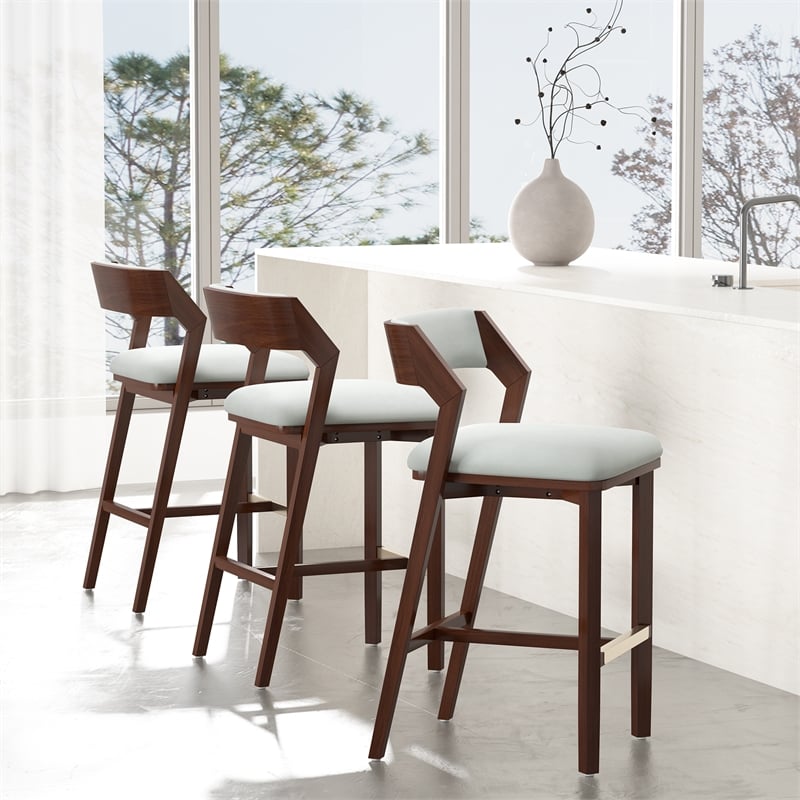Patricia Modern Wood Upholstered Barstool in White Glacier - Set of 3