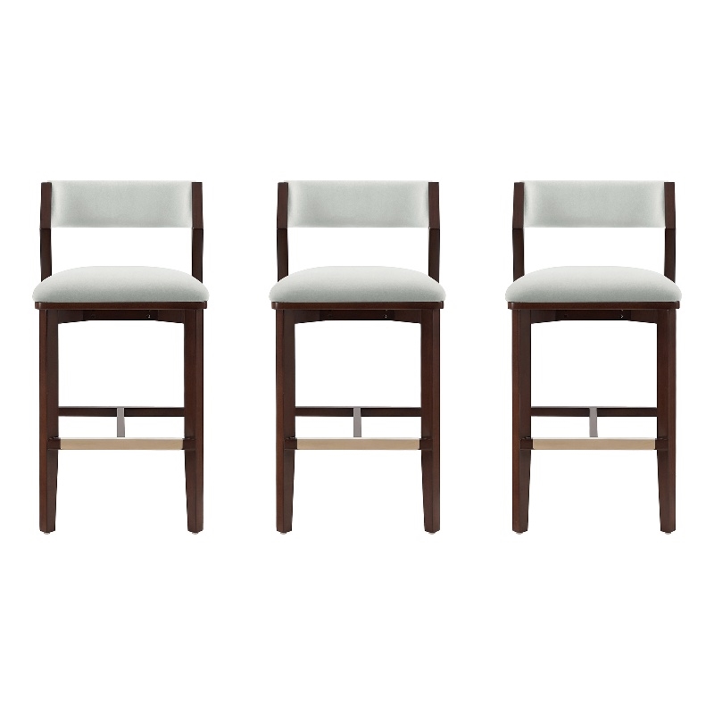 Patricia Modern Wood Upholstered Barstool in White Glacier - Set of 3