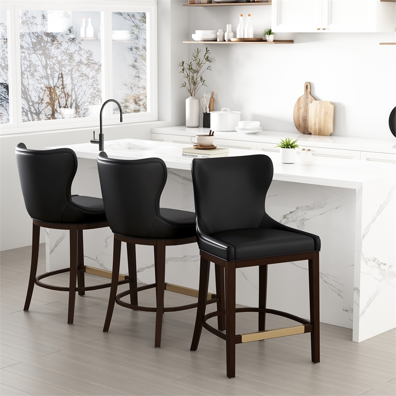Blair Modern Wood Upholstered Counter Stool in Black - Set of 3