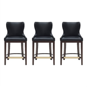 Blair Modern Wood Upholstered Counter Stool in Black - Set of 3