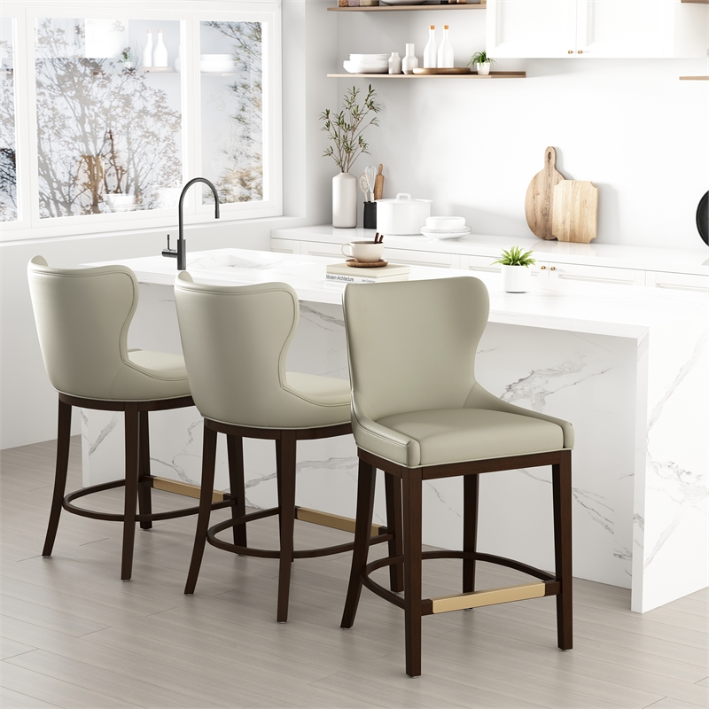 Blair Modern Wood Upholstered Counter Stool in Stone - Set of 3