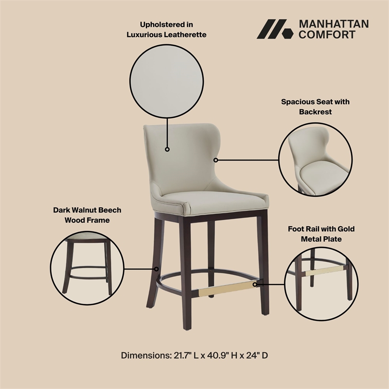 Blair Modern Wood Upholstered Counter Stool in Stone - Set of 3