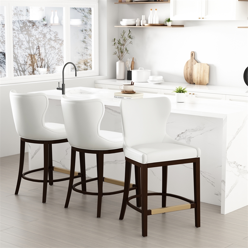 Blair Modern Wood Upholstered Counter Stool in White - Set of 3