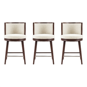 Evalyn Modern Wood Upholstered Counter Stool in Cream - Set of 3
