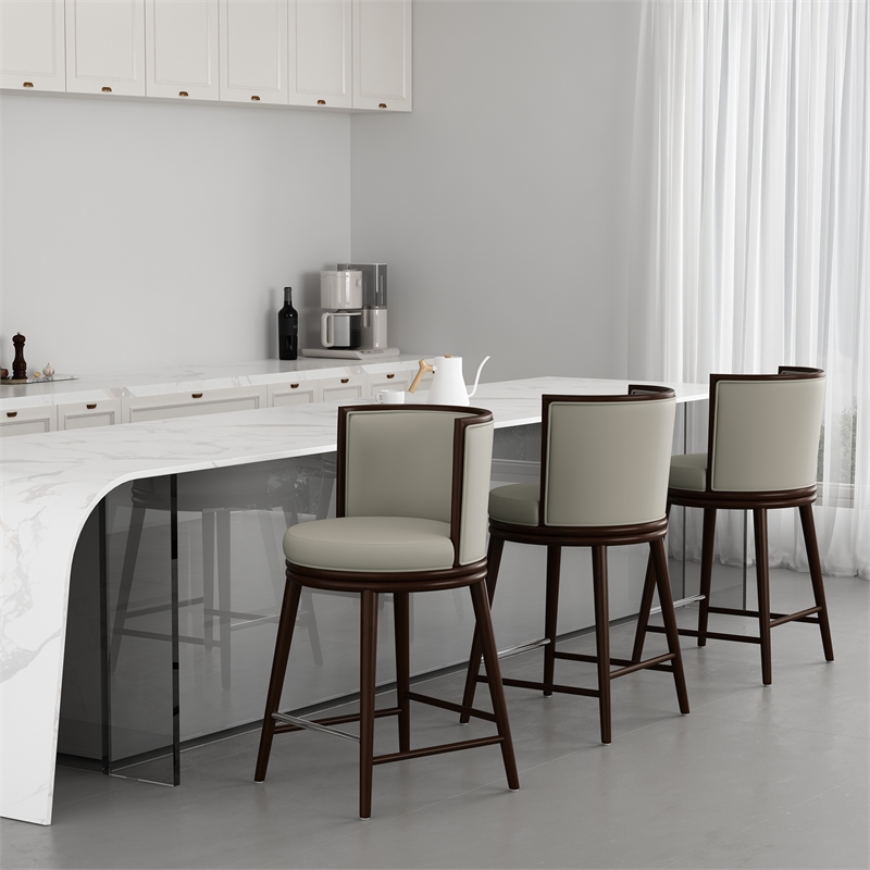 Evalyn Modern Wood Upholstered Counter Stool in Stone - Set of 3