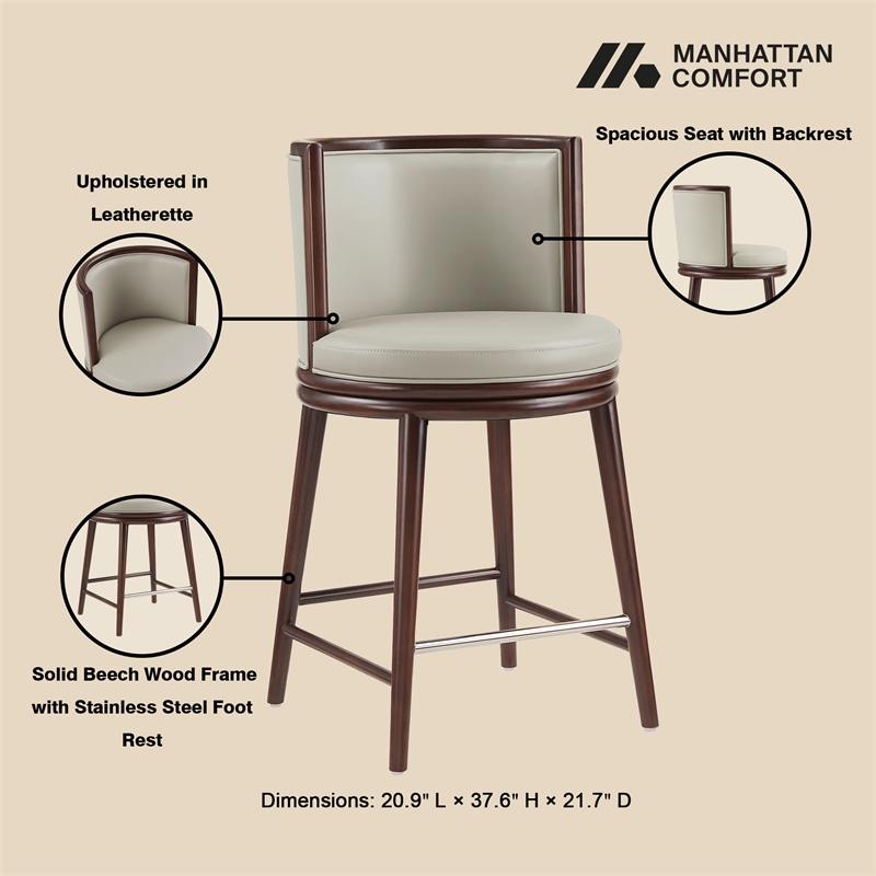 Evalyn Modern Wood Upholstered Counter Stool in Stone - Set of 3
