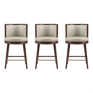 Evalyn Modern Wood Upholstered Counter Stool in Stone - Set of 3