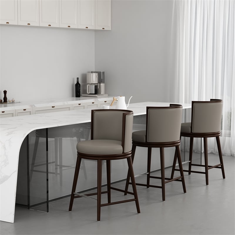 Evalyn Modern Wood Upholstered Counter Stool in Taupe - Set of 3