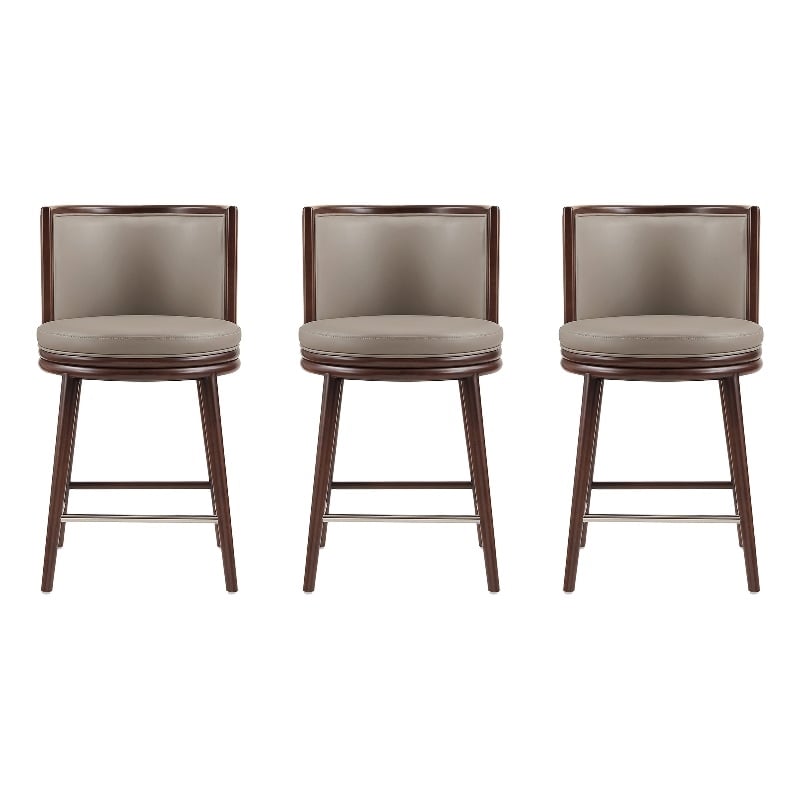 Evalyn Modern Wood Upholstered Counter Stool in Taupe - Set of 3