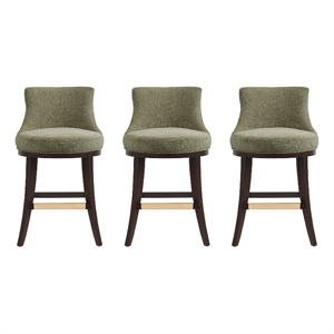 Lucia Modern Wood Chenille Counter Stool in Leaf Green - Set of 3