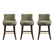 Lucia Modern Wood Chenille Counter Stool in Leaf Green - Set of 3