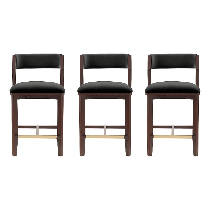 Patricia Modern Wood Upholstered Counter Stool in Black - Set of 3