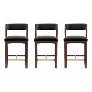 Patricia Modern Wood Upholstered Counter Stool in Black - Set of 3
