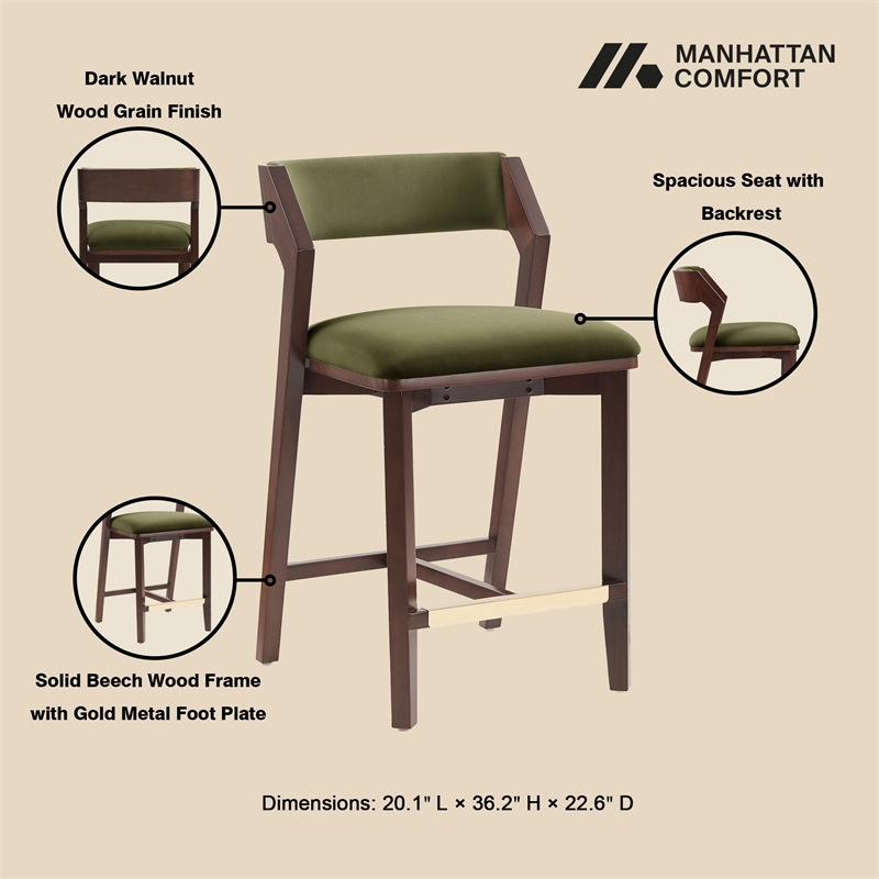 Patricia Modern Wood Upholstered Counter Stool in Turtle Green - Set of 3
