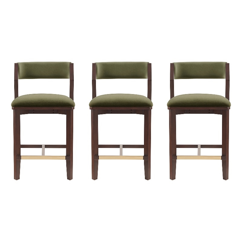 Patricia Modern Wood Upholstered Counter Stool in Turtle Green - Set of 3