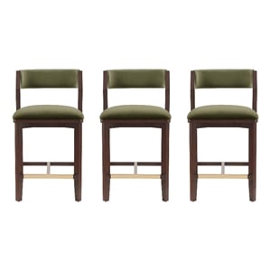 Patricia Modern Wood Upholstered Counter Stool in Turtle Green - Set of 3