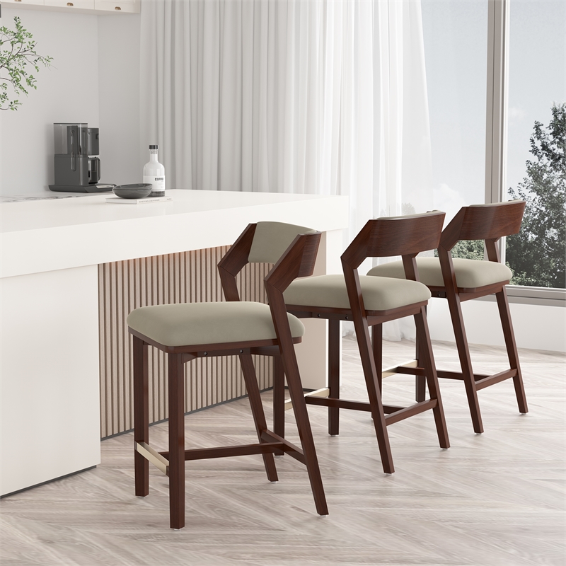 Patricia Modern Wood Upholstered Counter Stool in Linen - Set of 3