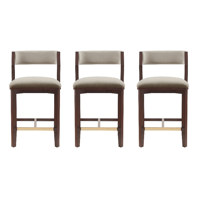Patricia Modern Wood Upholstered Counter Stool in Linen - Set of 3
