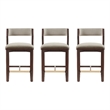 Patricia Modern Wood Upholstered Counter Stool in Linen - Set of 3
