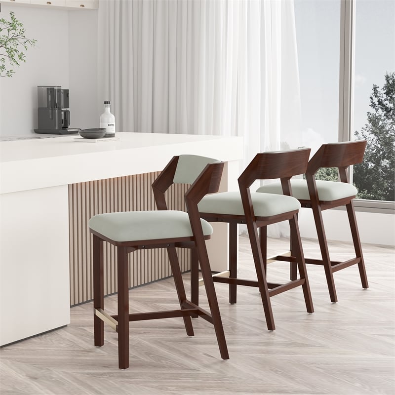Patricia Modern Wood Upholstered Counter Stool in White Glacier - Set of 3