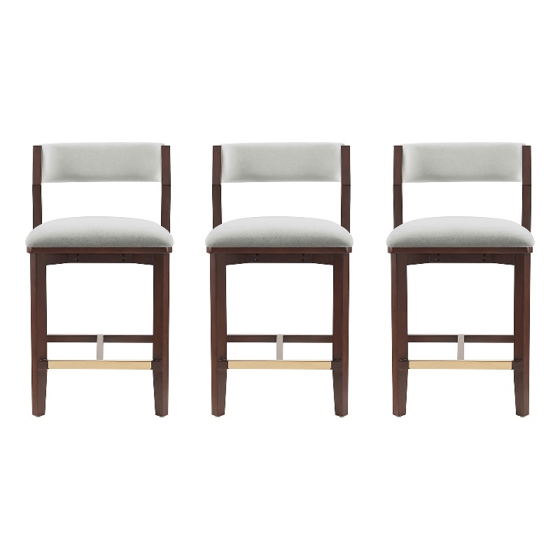 Patricia Modern Wood Upholstered Counter Stool in White Glacier - Set of 3