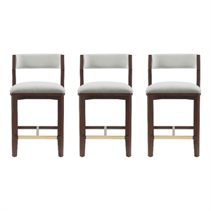 Patricia Modern Wood Upholstered Counter Stool in White Glacier - Set of 3