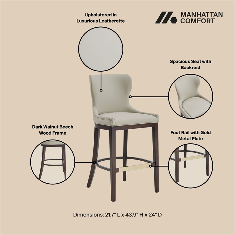Blair Modern Wood Upholstered Barstool in Stone