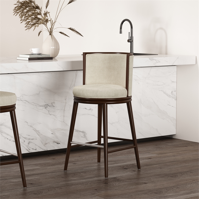 Evalyn Modern Wood Upholstered Barstool in Cream