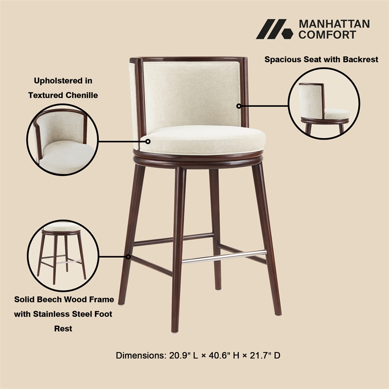 Evalyn Modern Wood Upholstered Barstool in Cream