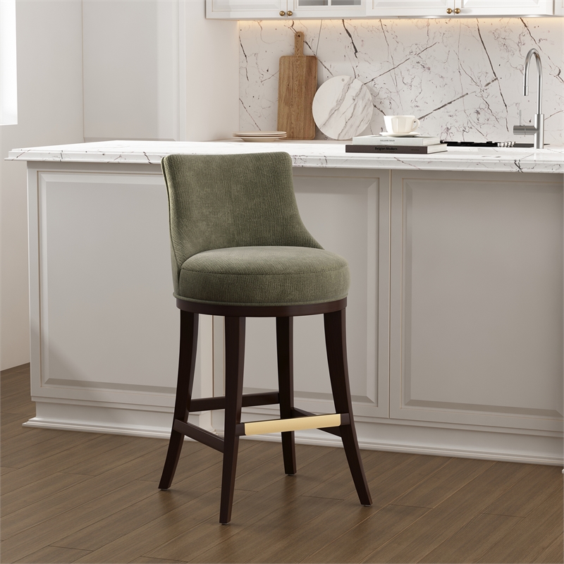 Lucia Modern Wood Upholstered Chenille Barstool in Leaf Green