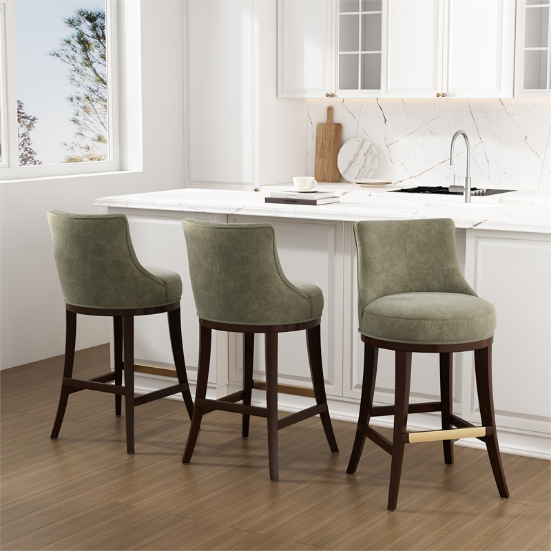 Lucia Modern Wood Upholstered Chenille Barstool in Leaf Green