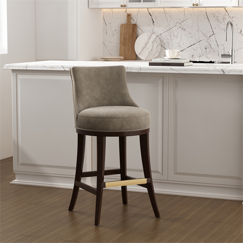 Lucia Modern Wood Upholstered Chenille Barstool in Taupe