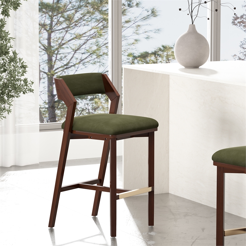 Patricia Modern Wood Upholstered Barstool in Turtle Green