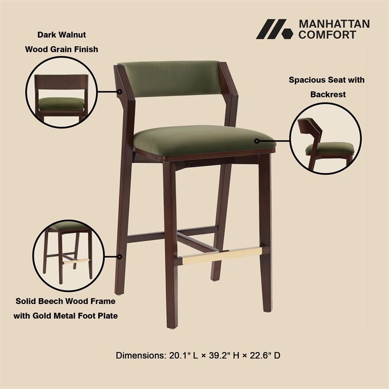 Patricia Modern Wood Upholstered Barstool in Turtle Green