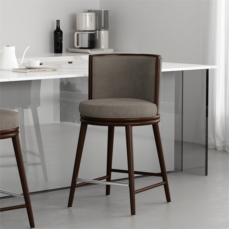 Evalyn Modern Wood Upholstered Counter Stool in Dove