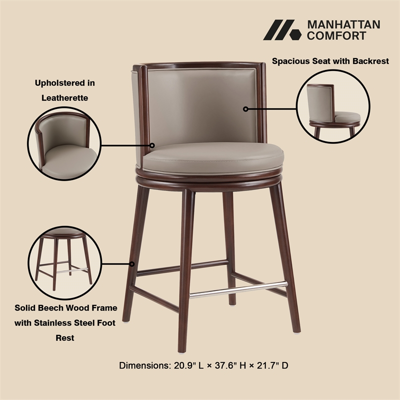 Evalyn Modern Wood Upholstered Counter Stool in Taupe
