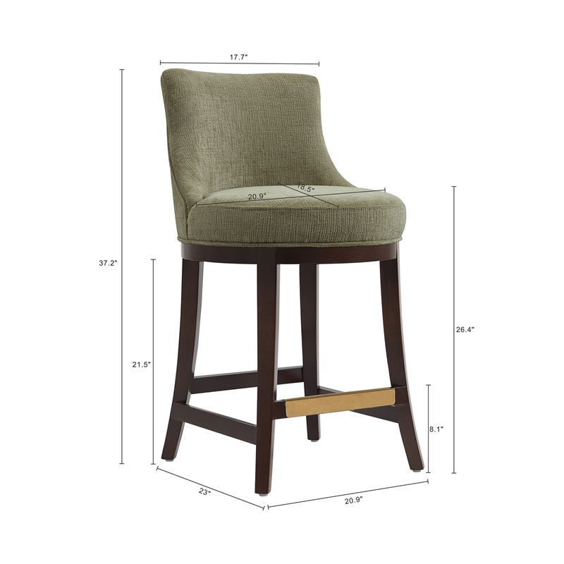 Lucia Modern Wood Chenille Counter Stool in Leaf Green