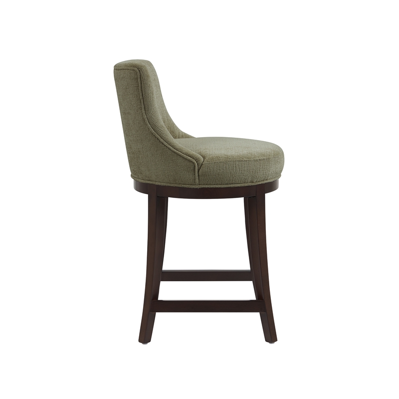 Lucia Modern Wood Chenille Counter Stool in Leaf Green