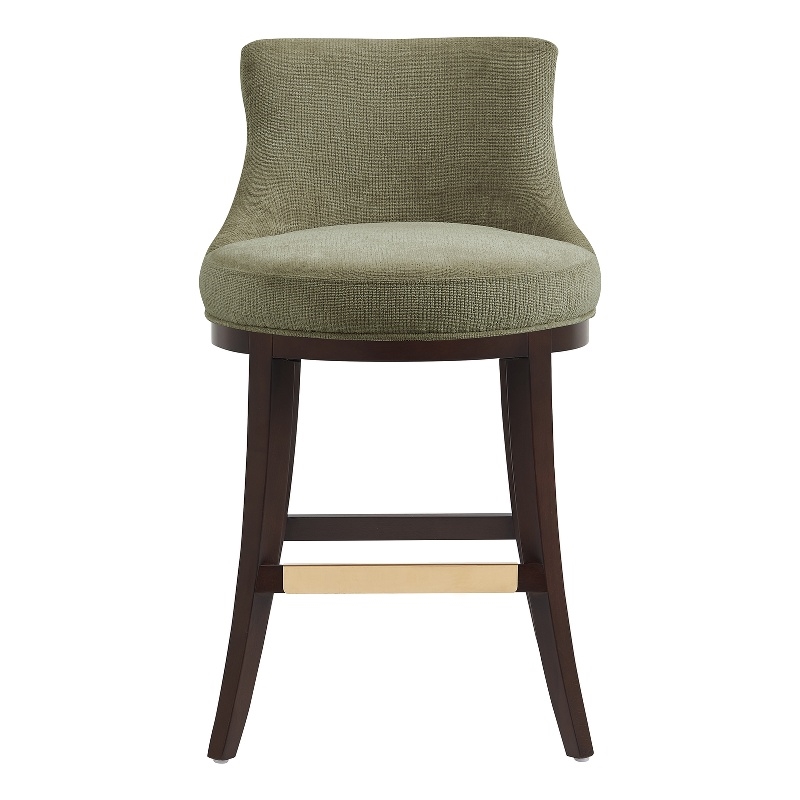 Lucia Modern Wood Chenille Counter Stool in Leaf Green