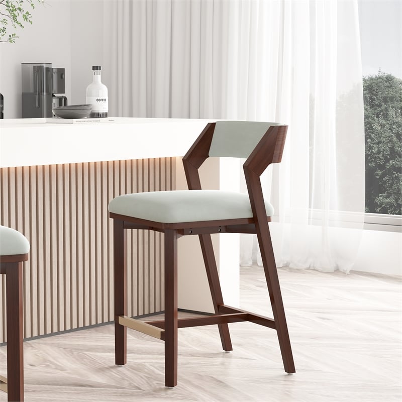 Patricia Modern Wood Upholstered Counter Stool in White Glacier