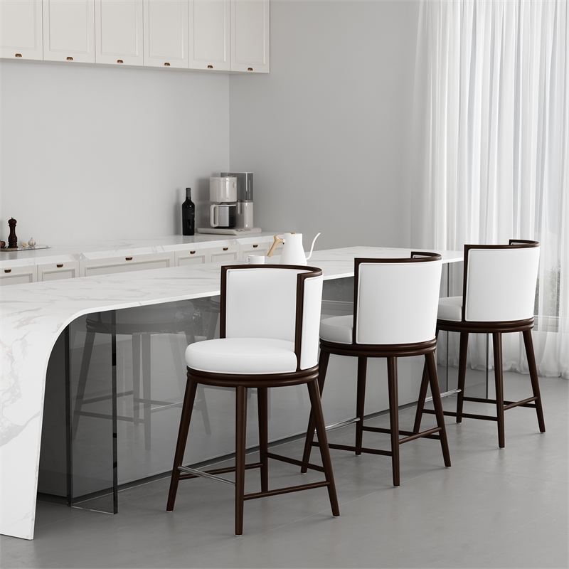 Evalyn Modern Wood Upholstered Counter Stool in White - Set of 3