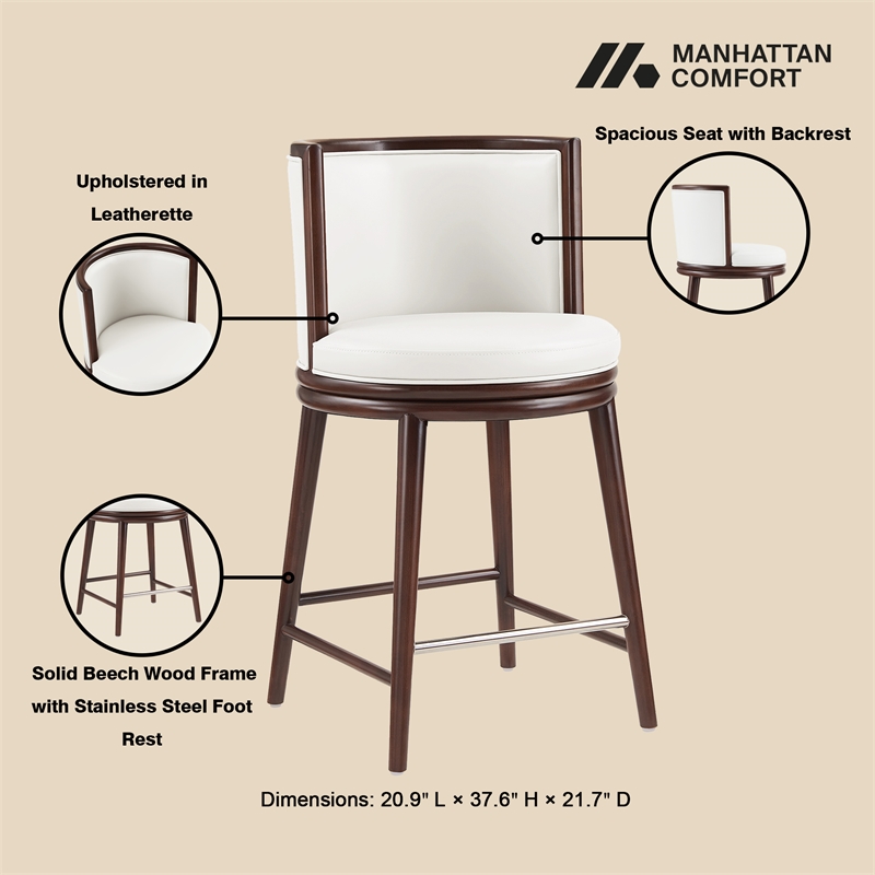 Evalyn Modern Wood Upholstered Counter Stool in White - Set of 3